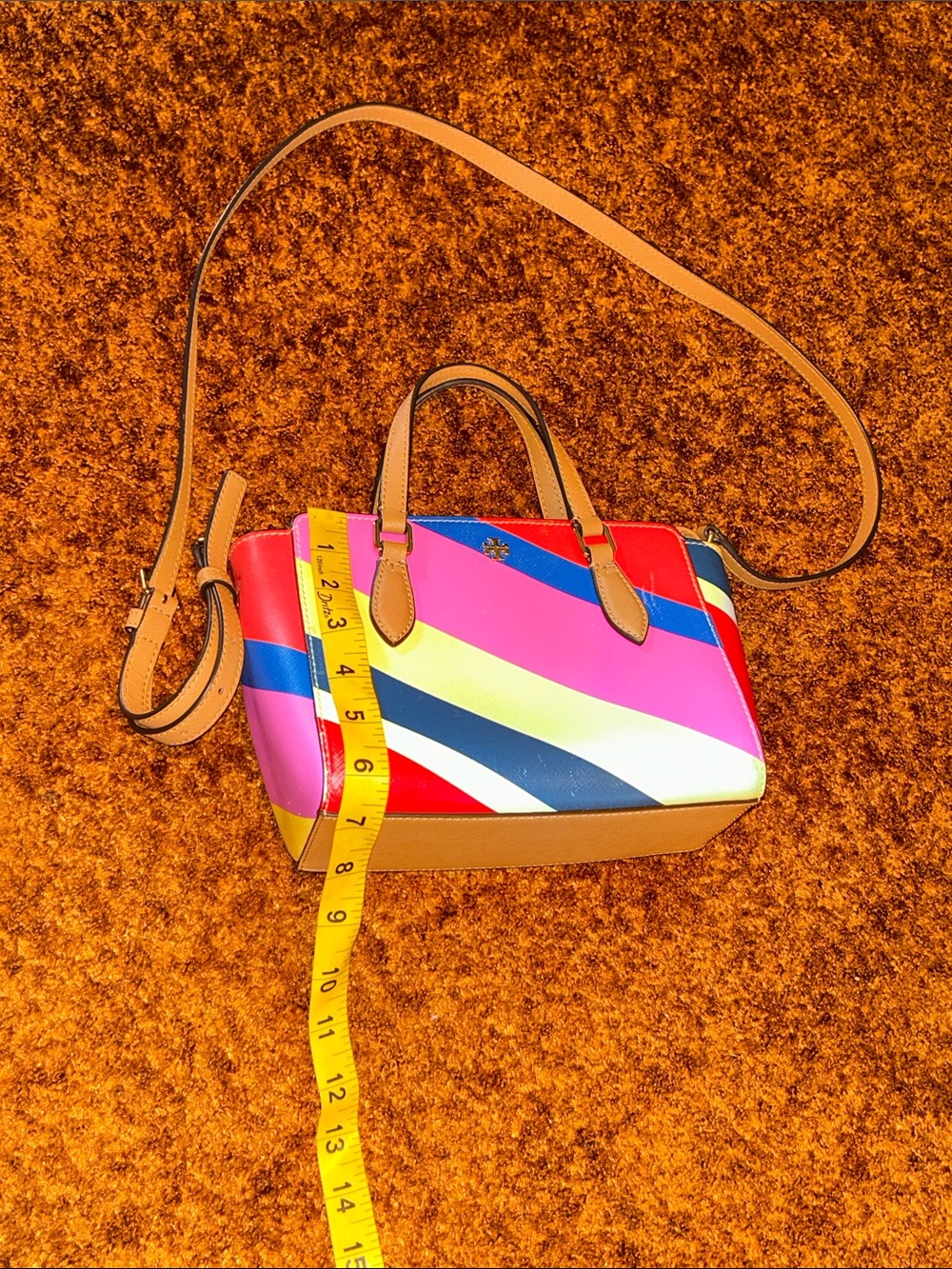 Tory Burch Pink, Red, Blue & White Colorblock Crossbody Satchel - Picture 2 of 12